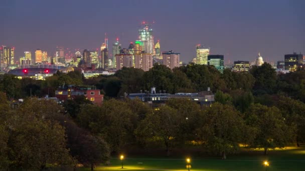 The City From Primrose Hill At Night, time lapse, Londres, Reino Unido — Vídeo de Stock
