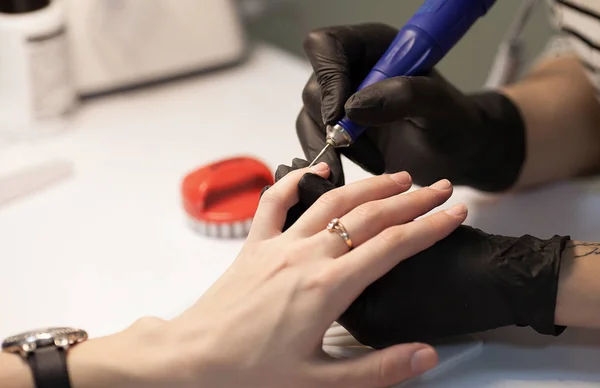 Manicure Process Closeup Shot Woman Nail Salon Receiving Manicure Beautician — Stock Photo, Image