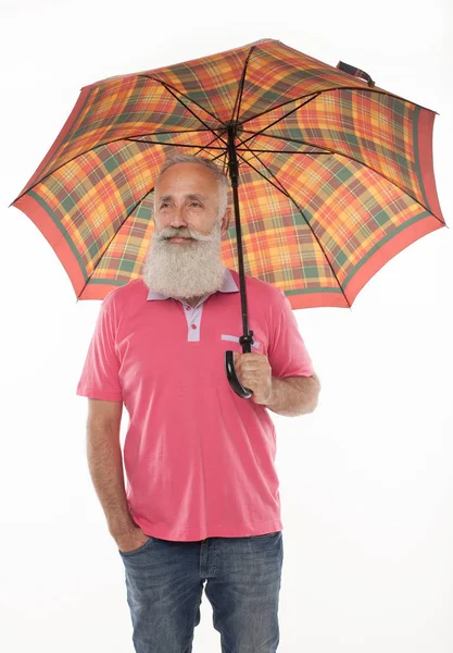 Concept Protection Des Entreprises Homme Âgé Avec Sentiment Parapluie Pour — Photo