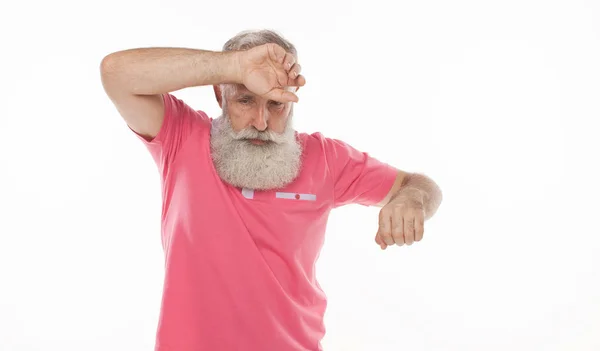 Old Man Looking Worried Hand Forehead — Stock Photo, Image