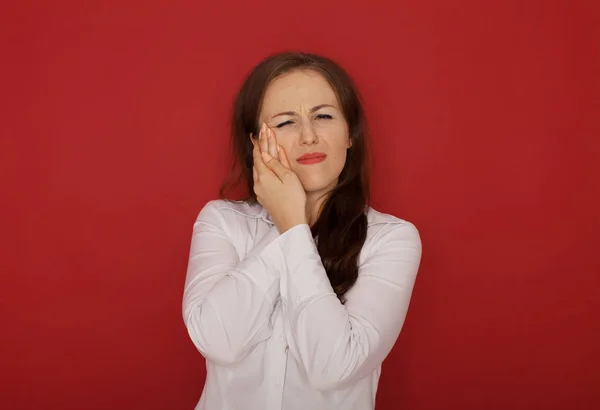 Teeth Problem Woman Feeling Tooth Pain Closeup Beautiful Sad Girl — Stock Photo, Image