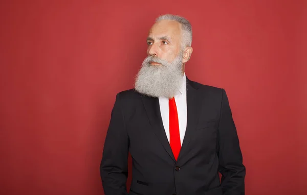 Stilvoll Und Modisch Bärtiger Mann Anzug Und Krawatte Geschäftsstil Modisches — Stockfoto