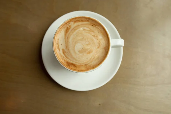 Gros Plan Café Latte Cappuccino Comme Plat Posé Haut — Photo