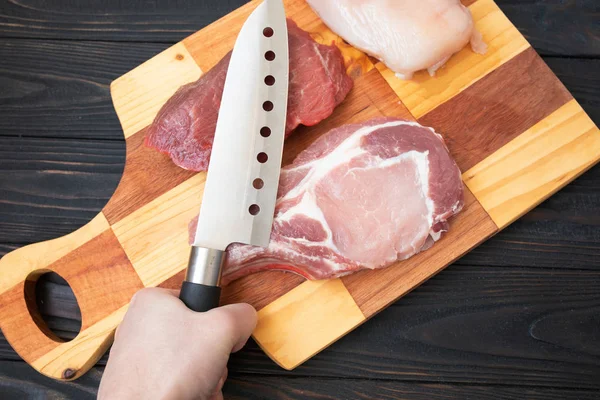 Varietà Carne Cruda Manzo Osso Carne Maiale Filetto Pollo Fondo — Foto Stock