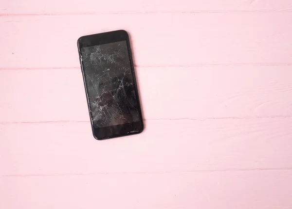 Broken Mobile Phone Pink Wooden Background Repair Mobile Phone — Stock Photo, Image