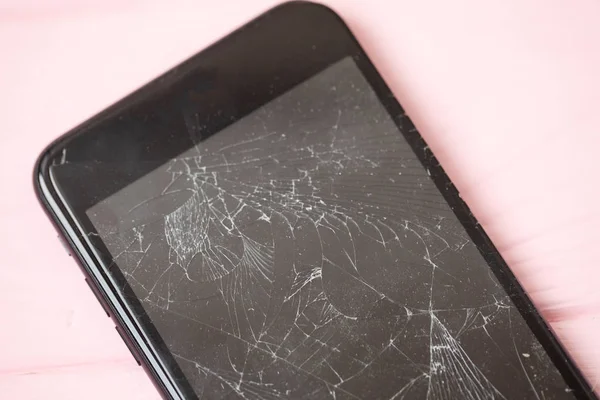 Broken Mobile Phone Pink Wooden Background Repair Mobile Phone — Stock Photo, Image