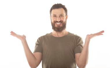 young man make a question with his hand