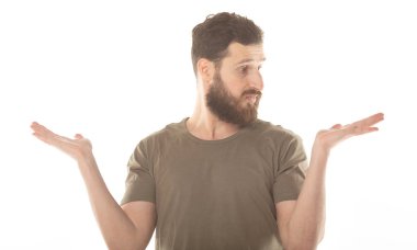 young man make a question with his hand