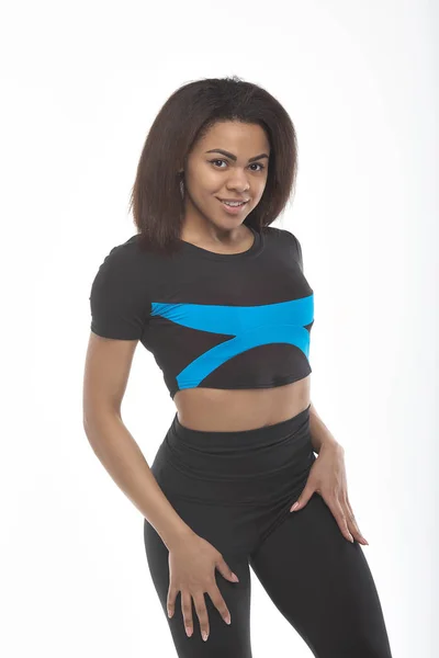 Gezond Fitness Concept Mooie African American Girl Sportkleren Training Geïsoleerd — Stockfoto
