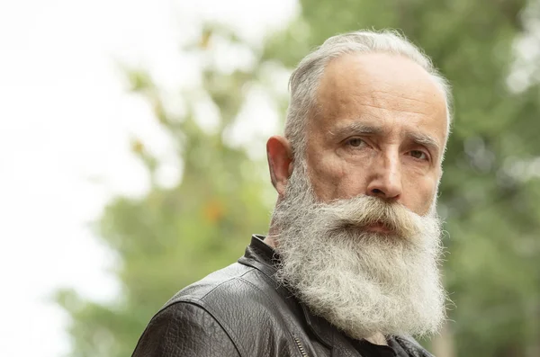 Портрет Красивого Бородатого Взрослого Мужчины Открытом Воздухе — стоковое фото