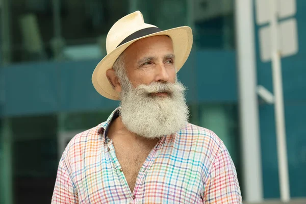Dışarıda Duran Sakallı Şık Yakışıklı Yetişkin Bir Adamın Portresi — Stok fotoğraf