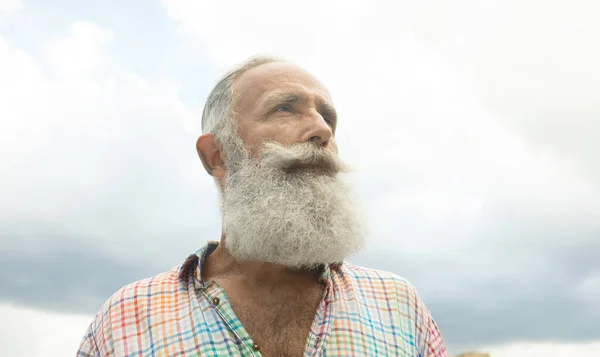 Portrait Stylish Handsome Adult Man Beard Standing Outdoors — Stock Photo, Image