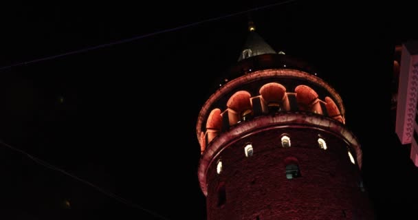 Una vista della vecchia torre di Galata di notte — Video Stock