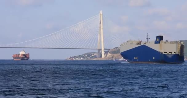 Een uitzicht op enorme containerschip in de Bosporus — Stockvideo