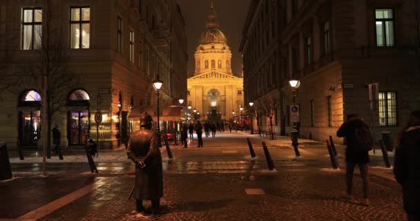 St. Stefan Basilica exteriört utsikt på vintertid — Stockvideo