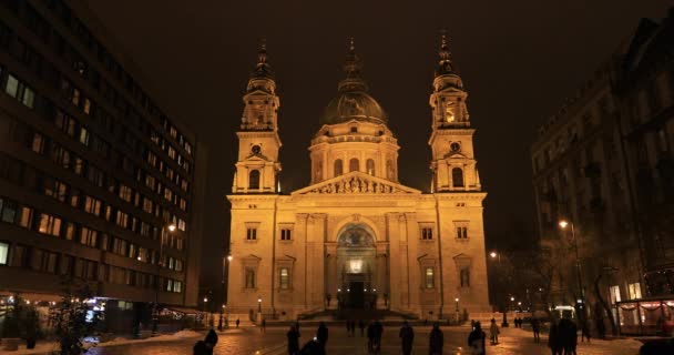 St. Stefan Basilica exteriört utsikt på vintertid — Stockvideo