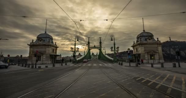 Liberty híd és Budapest városforgalom — Stock videók