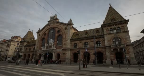 Widok z zewnątrz na Central Market Hall w Budapeszcie — Wideo stockowe