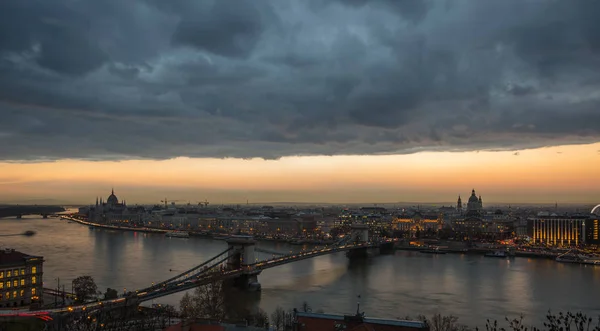 Aerial Budapest city scene at sunset time — Stock Photo, Image