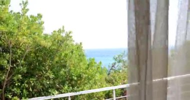 Güzel okyanus manzarası ve ağaçlar ile Teras