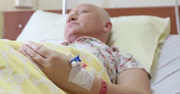 Cancer Patient Lying Hospital Bed — Stock Video