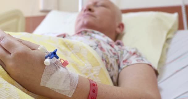 Cancer Patient Lying Hospital Bed — Stock Video