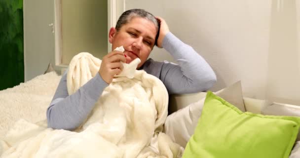 Portrait Frustrated Sick Woman Lying Sofa Coughing — Stock Video