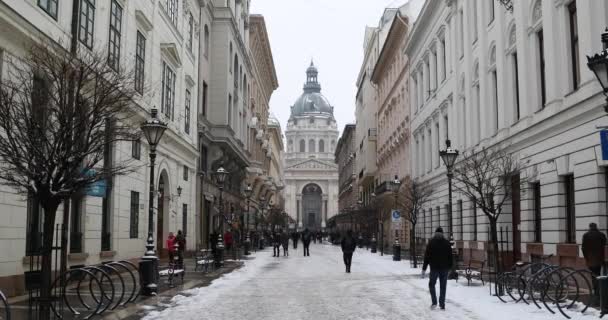 Budapest Magyarország Január 2019 Stefan Bazilika Külső Nézet Téli Időben — Stock videók