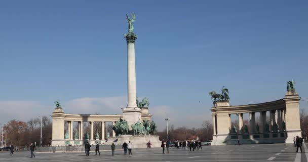 Budapešť Maďarsko Ledna 2019 Pohled Náměstí Hrdinů — Stock video