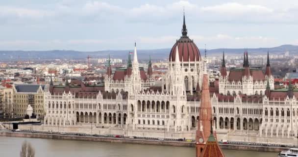 Budapest Ungarie Ianuarie 2019 Vedere Aeriană Clădirilor Fluviului Dunărea Podului — Videoclip de stoc