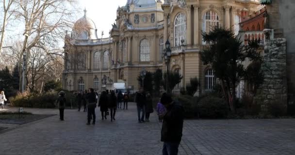 Budapeszt Węgry Stycznia 2019 Starożytny Zamek Vajdahunyad Znany Również Jako — Wideo stockowe