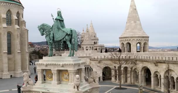 Budapešť Maďarsko Ledna 2019 Rybářské Věže Bašta Zimní Čas Budapešti — Stock video