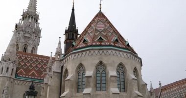 Budapeşte, Macaristan-17 Ocak 2019: Fisherman Bastion Towers, Budapeşte Kış zamanı