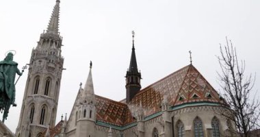 Budapeşte, Macaristan-17 Ocak 2019: Fisherman Bastion Towers, Budapeşte Kış zamanı
