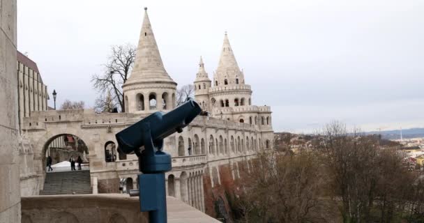 Budapest Ungern Januari 2019 Fisherman Bastion Towers Budapest Vinter Tid — Stockvideo