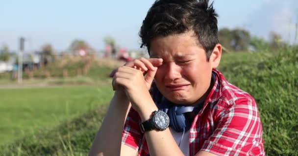 Portret van een trieste tiener jongen huilen op de buiten 8 — Stockvideo