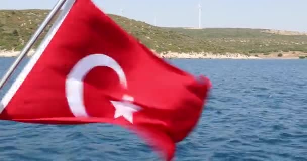 Turkish Flag Background Blue Sea Sky — Stock Video
