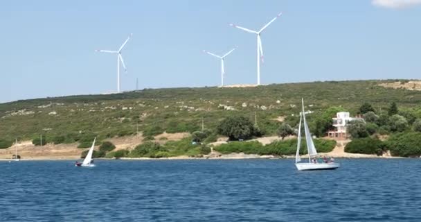 A view of wind turbines farm on the hill 15 — Stock Video