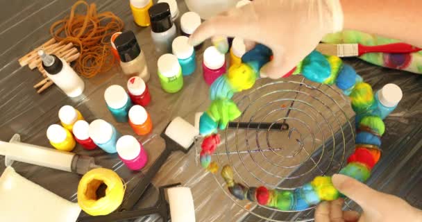 Woman Applying Tie Dye Technique Shirt — Stock Video