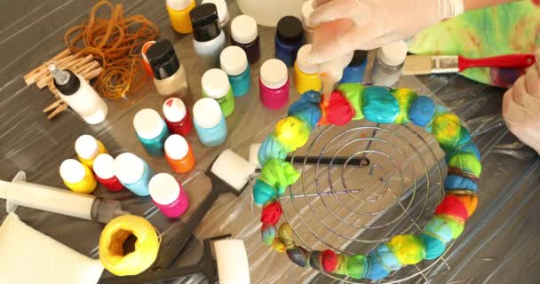 Woman Applying Tie Dye Technique Shirt — Stock Video