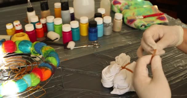 Woman Applying Tie Dye Technique Shirt — Stock Video