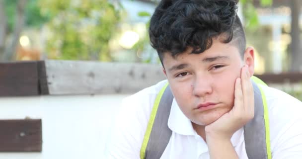 Serios Ofensat Tânăr Băiat Uita Camera Aer Liber — Videoclip de stoc