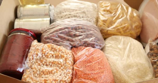Various Food Supplies Being Prepared Donation Coronavirus Pandemic — Stock Video
