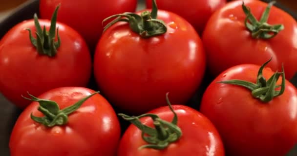 Groupe Tomates Fraîches Avec Gouttes Eau Tournant — Video