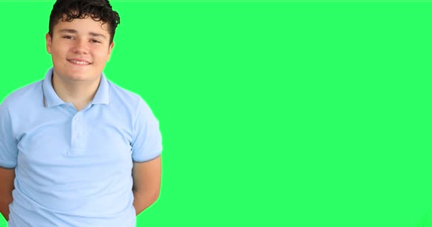 Portrait Smiling Teenage Green Screen Background — Stock Video