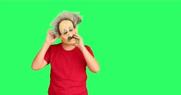 Young Boy Face Mask Green Screen — Stock Video