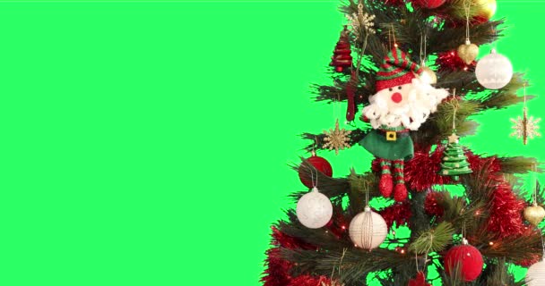 Geschmückter Weihnachtsbaum Auf Grünem Bildschirm Chroma Key Hintergrund — Stockvideo