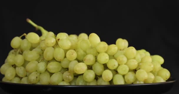 Bunch White Ripe Grapes Rotating Black Background — Stock Video