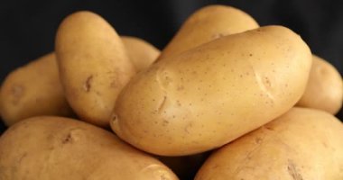 Ham Patates Döndürme ve Döndürme Kara Arkaplanda İzole Edildi