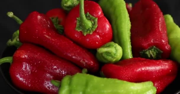 Peperoncino Rosso Verde Ruotante Fondo Nero — Video Stock